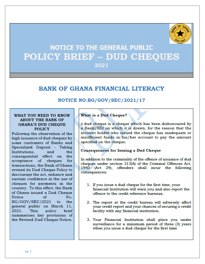 POLICY BRIEF – DUD CHEQUES - 1